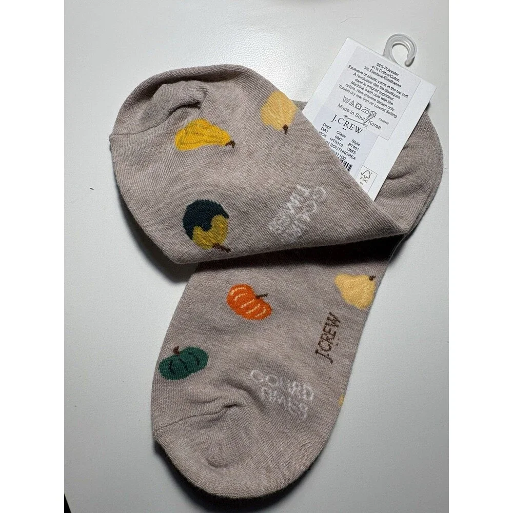 J. Crew BT401 Women's Beige Ankle Socks Pumpkins Gourd Times Orange Yellow New!